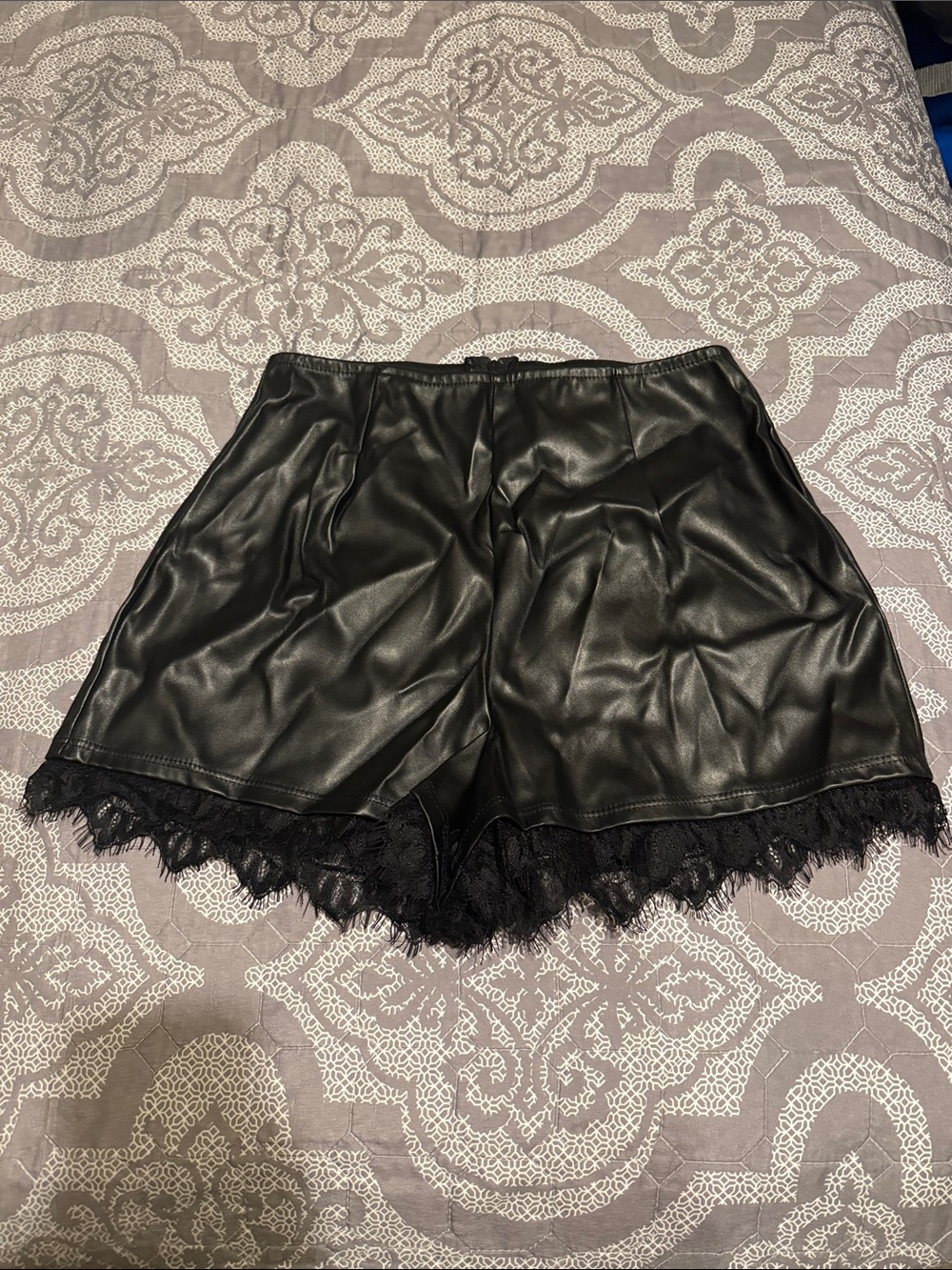 Windsor Black Faux Leather Lace Trim Shorts